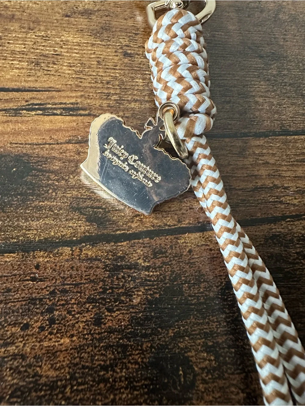 Juicy Couture Bag Charm Keychain w/ Rhinestone Crown & Braided Tan Tassel NWOT